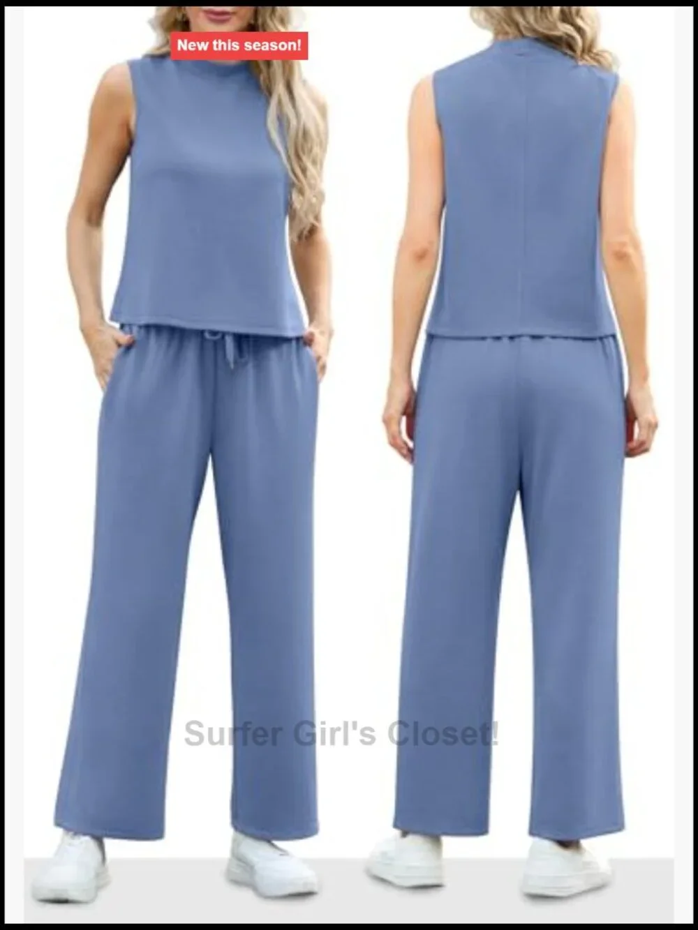 Mock Neck Sleeveless Crop Top & Wide Leg Pants Lounge Set
